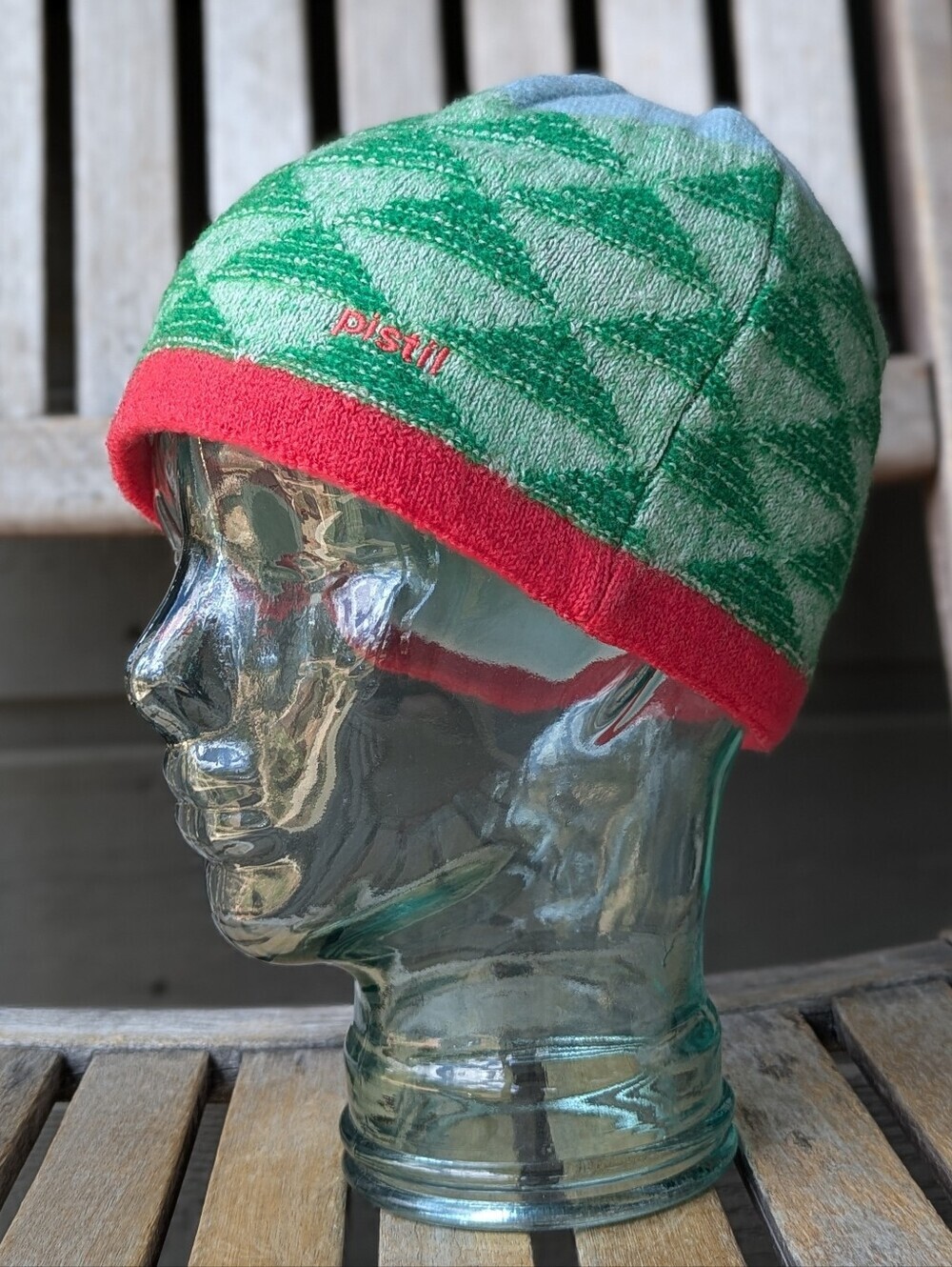 NWOT Pistil 100% Wool Knit Hat Toque Beanie Geometric Green Blue Coral Pink